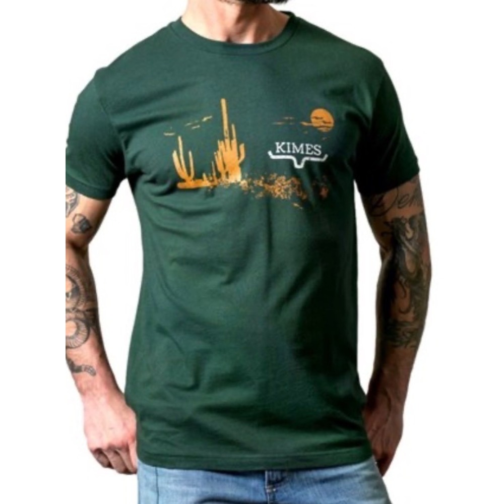 Kimes Ranch Men Night Fall Forest Green Cactus Desert Tee Shirt Medium Western